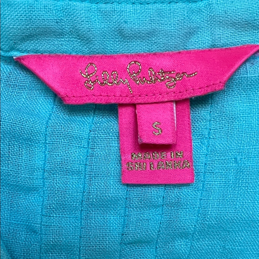 Lilly Pulitzer (2) BUNDLE Vibrant Teal Pink 100% Linen Sarasota Tunics Size S - Picture 3 of 16